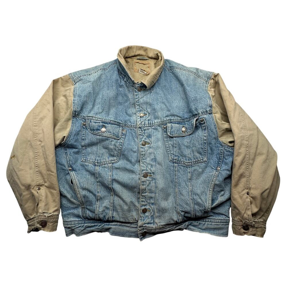 Vintage GAP Denim Twill Bomber Jean Trucker Jacket Mens XL Lined Distressed